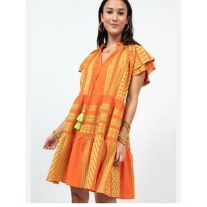 Uncle Frank Women’s Flutter Tiered Dress In Orange Sz M Resortwear Tropical Boho